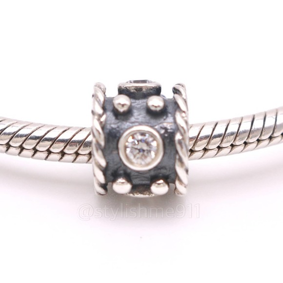 Authentic PANDORA Sterling Silver Abstract Oxidized Charm with cubic zirconia - Picture 2 of 9